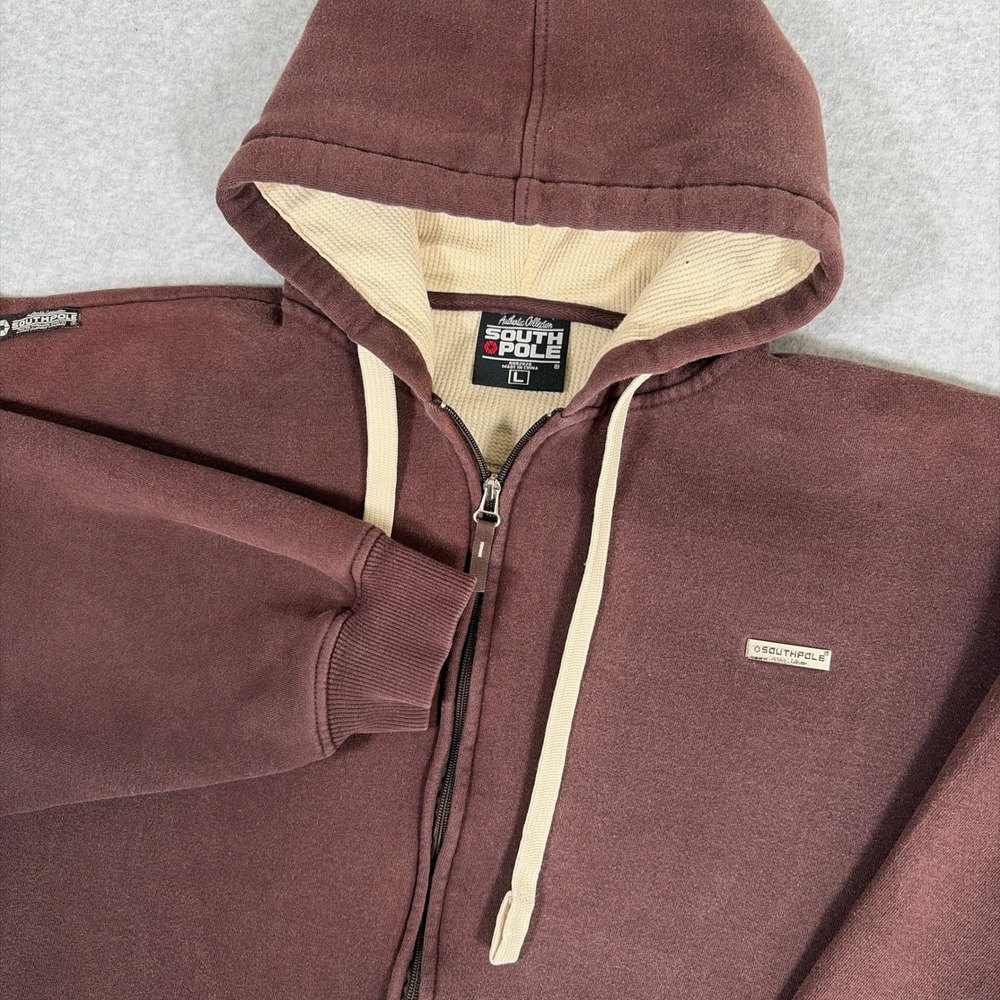 Southpole Zip Up Hoodie Mens Large Brown Waffle Lined Hood Y2K 2000s Streetwear